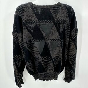 VTG Sweater Mens XL Black Triangle Leather Patches Knit 80s 90s Cosby READ